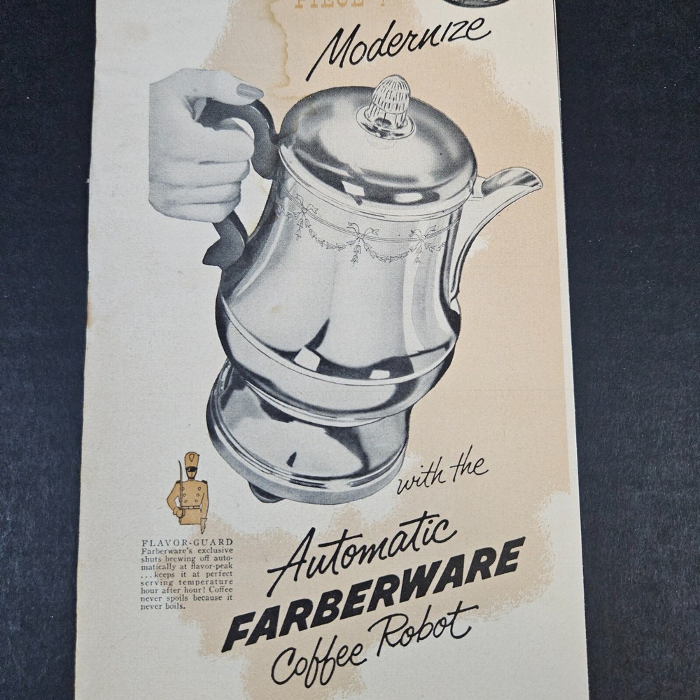 1953 Farberware Automatic Coffee Robot‎ Vintage Print Ad Flavor-Guard Percolator